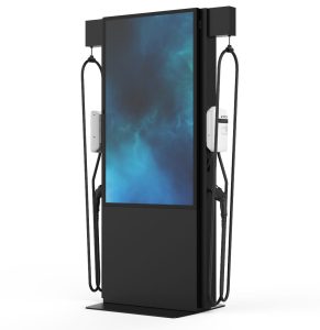 EV charger with Samsung OH55 outdoor display and cable retractors